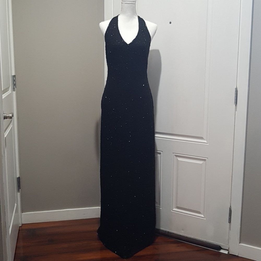 Black Beaded Formal Gown, size 10